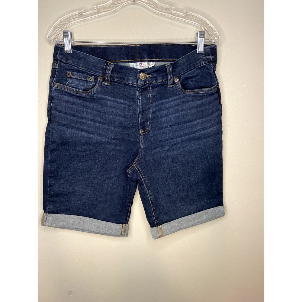 Denim & Co. Petite Easy Stretch Denim Roll Hem Bermuda Short Size 12P